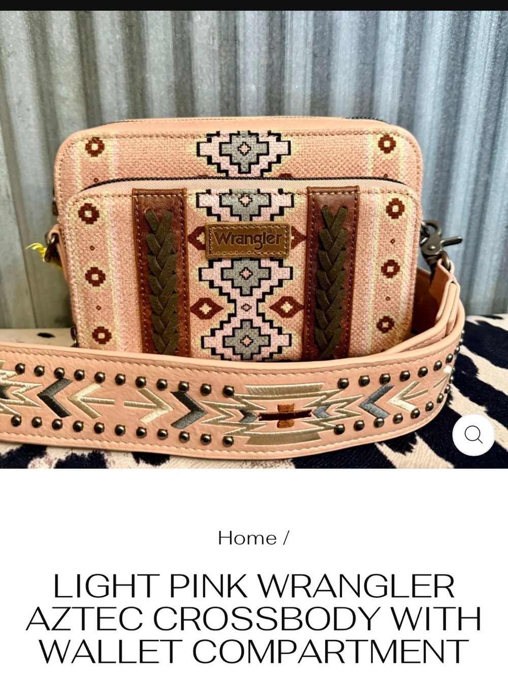 Wrangler Light Pink Aztec Crossbody Bag with Embroidered Strap